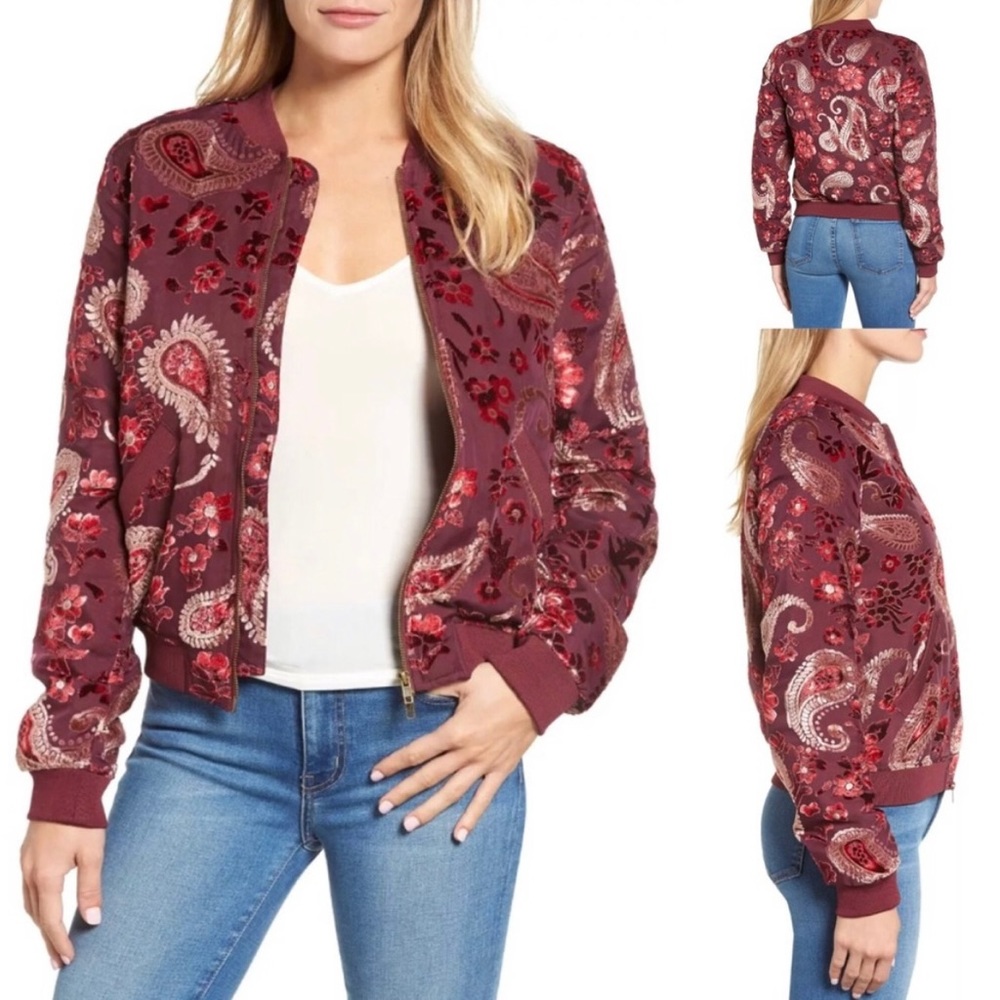 Anthropologie Large L Jacket KAS DESIGNS Ashlyn Berry Paisley Velour Bomber